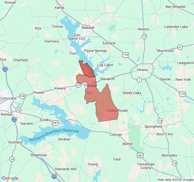 Map of septic coverage in Trinidad, TX