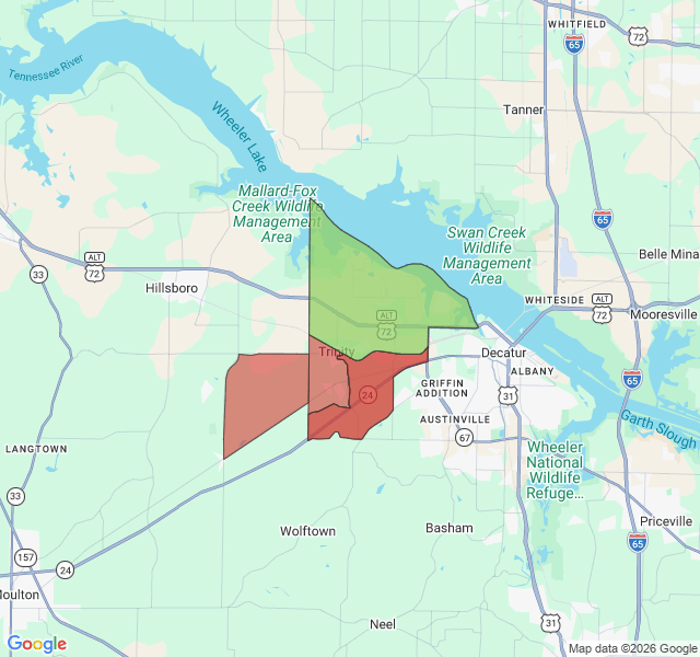 Map of septic coverage in Trinity, AL