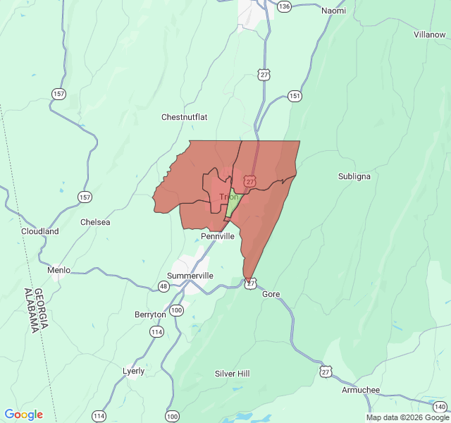 Map of septic coverage in Trion, GA