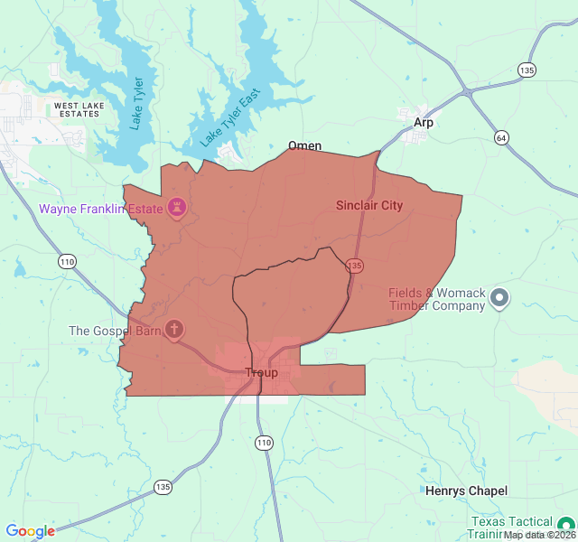 Map of septic coverage in Troup, TX