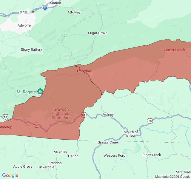 Map of septic coverage in Troutdale, VA