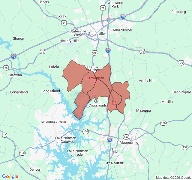 Map of septic coverage in Troutman, NC