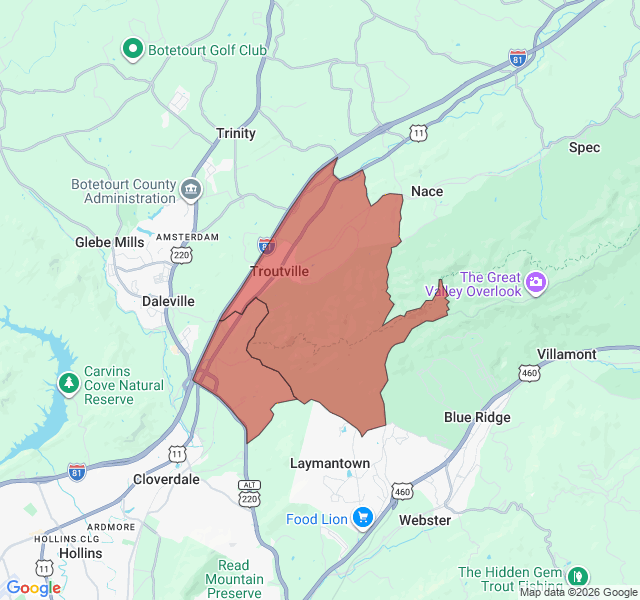 Map of septic coverage in Troutville, VA