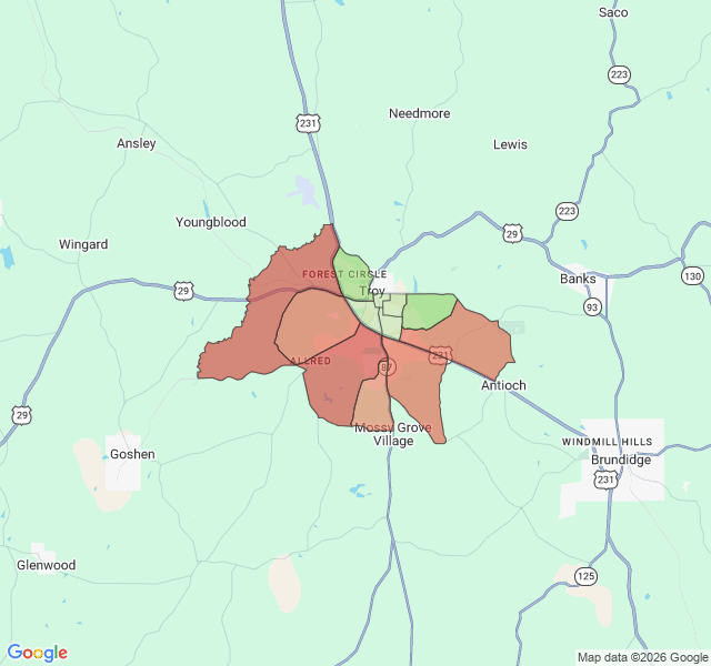 Map of septic coverage in Troy, AL