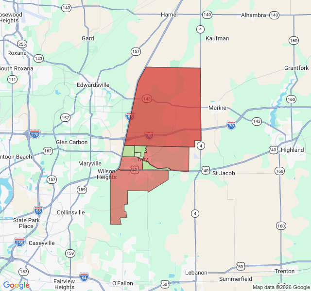 Map of septic coverage in Troy, IL