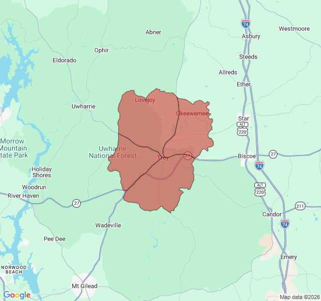 Map of septic coverage in Troy, NC