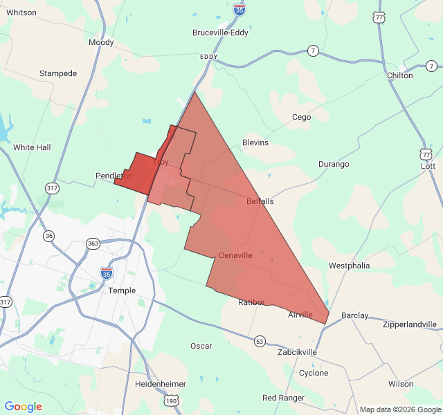 Map of septic coverage in Troy, TX