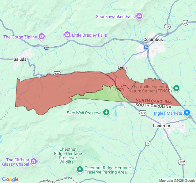 Map of septic coverage in Tryon, NC