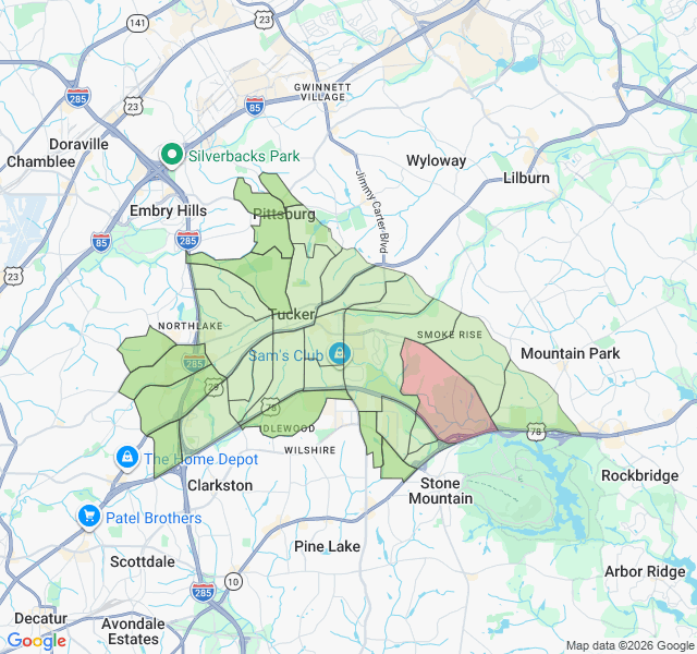 Map of septic coverage in Tucker, GA