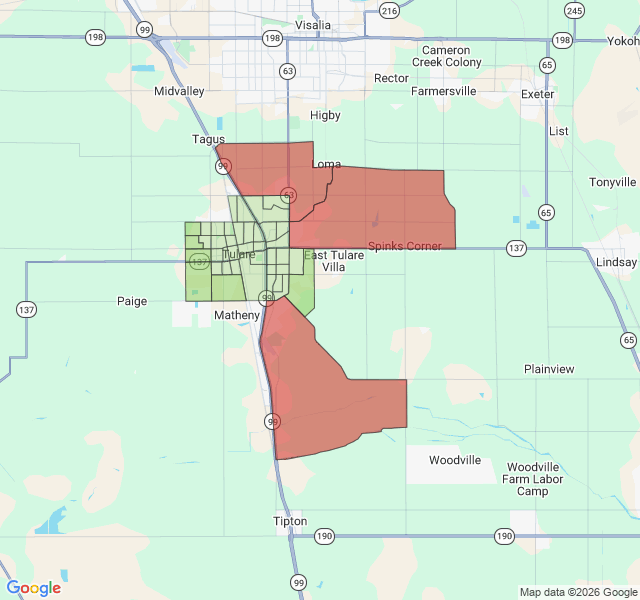 Map of septic coverage in Tulare, CA