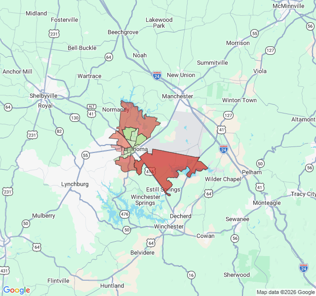 Map of septic coverage in Tullahoma, TN