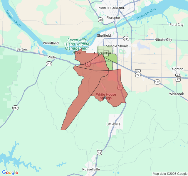Map of septic coverage in Tuscumbia, AL