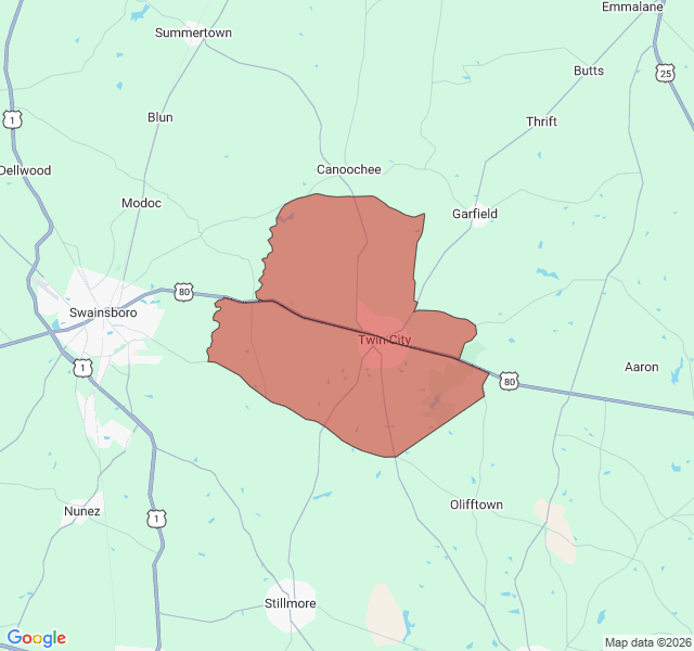 Map of septic coverage in Twin City, GA