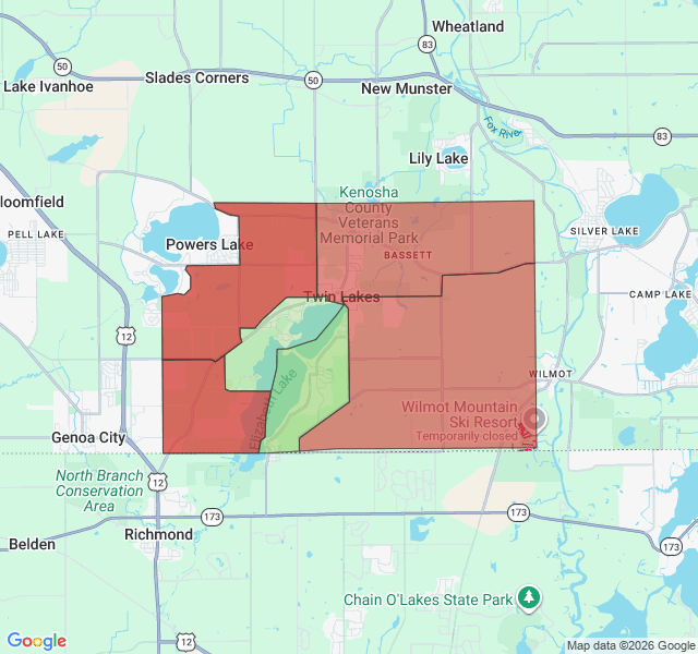 Map of septic coverage in Twin Lakes, WI