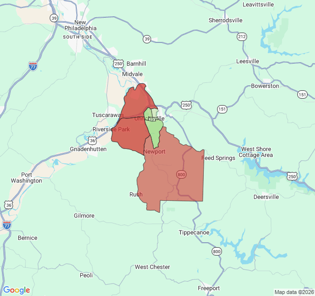 Map of septic coverage in Uhrichsville, OH
