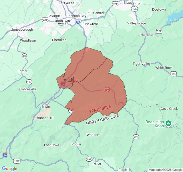 Map of septic coverage in Unicoi, TN