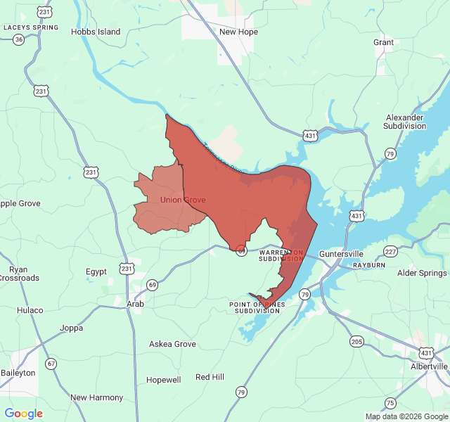 Map of septic coverage in Union Grove, AL