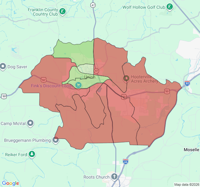 Map of septic coverage in Union, MO