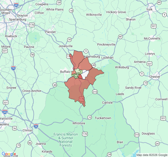 Map of septic coverage in Union, SC