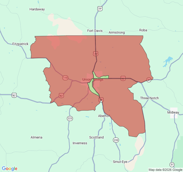 Map of septic coverage in Union Springs, AL