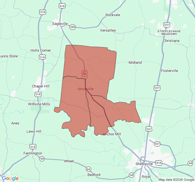 Map of septic coverage in Unionville, TN