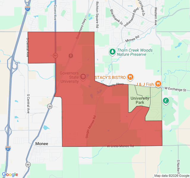 Map of septic coverage in University Park, IL