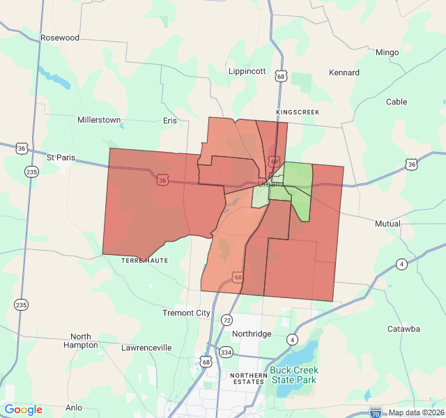 Map of septic coverage in Urbana, OH