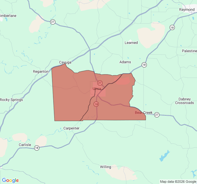 Map of septic coverage in Utica, MS