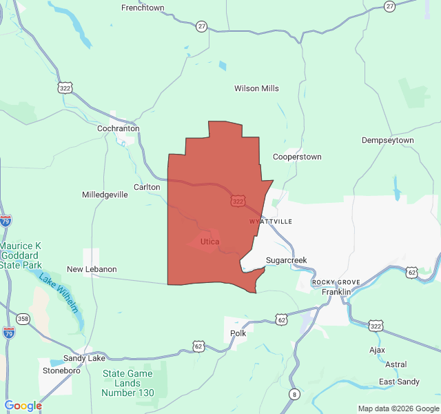Map of septic coverage in Utica, PA