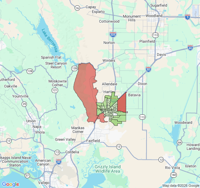 Map of septic coverage in Vacaville, CA