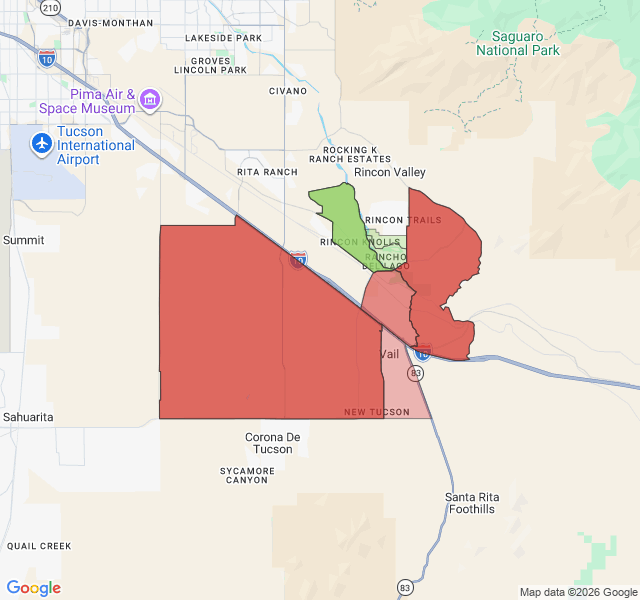 Map of septic coverage in Vail, AZ