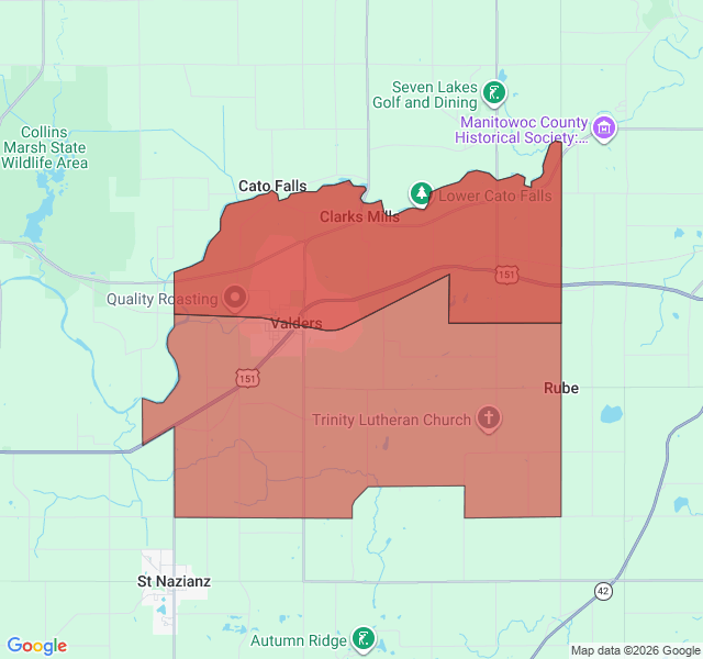 Map of septic coverage in Valders, WI