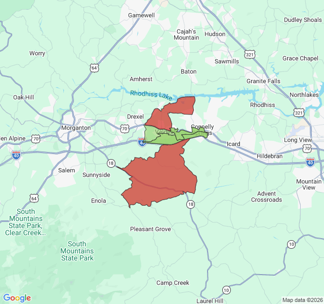 Map of septic coverage in Valdese, NC