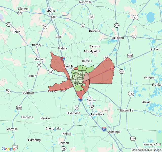 Map of septic coverage in Valdosta, GA