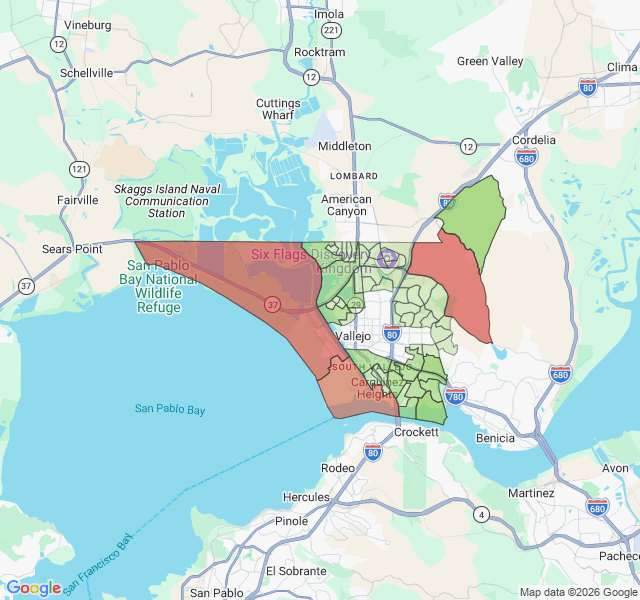 Map of septic coverage in Vallejo, CA