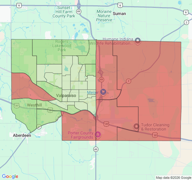 Map of septic coverage in Valparaiso, IN