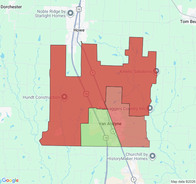 Map of septic coverage in Van Alstyne, TX