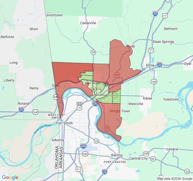 Map of septic coverage in Van Buren, AR