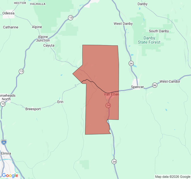 Map of septic coverage in Van Etten, NY
