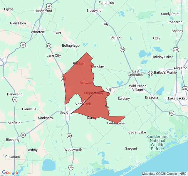 Map of septic coverage in Van Vleck, TX