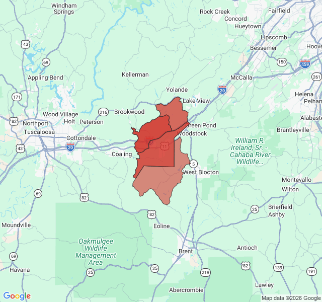 Map of septic coverage in Vance, AL