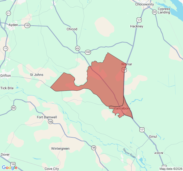 Map of septic coverage in Vanceboro, NC