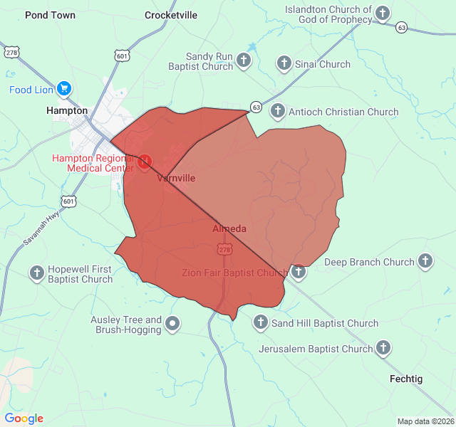 Map of septic coverage in Varnville, SC