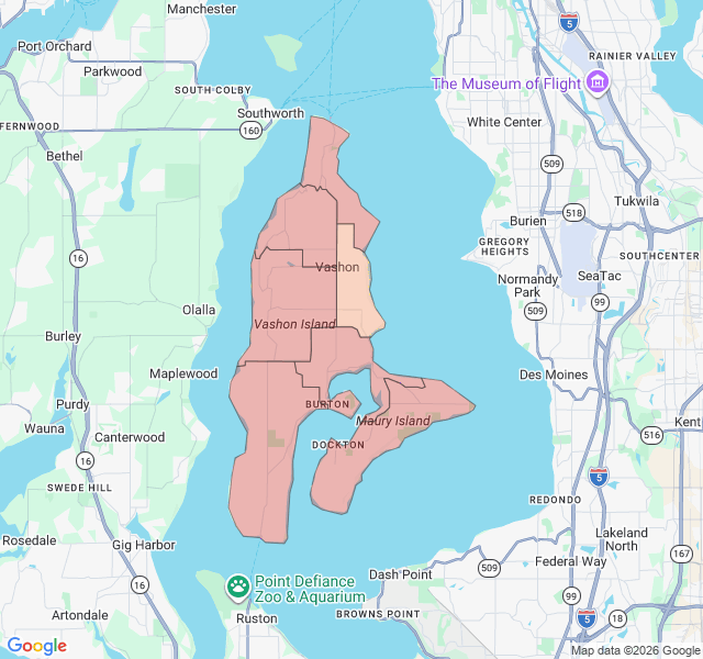 Map of septic coverage in Vashon, WA