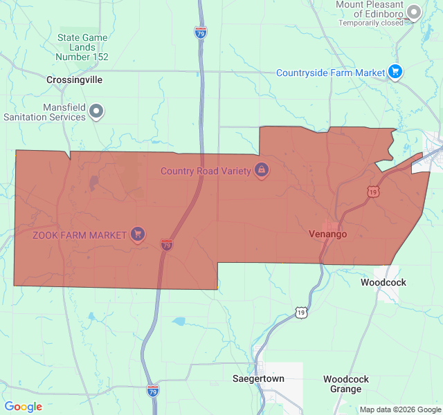 Map of septic coverage in Venango, PA