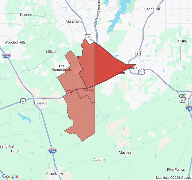 Map of septic coverage in Venus, TX