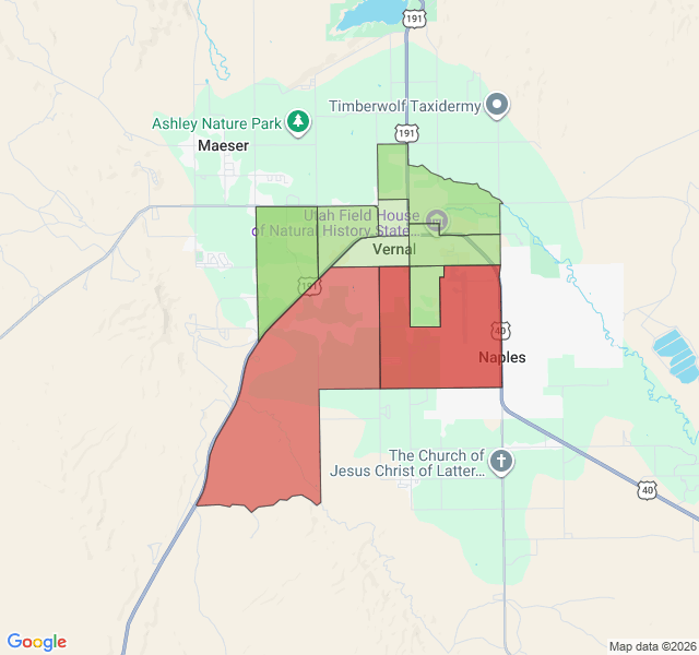Map of septic coverage in Vernal, UT