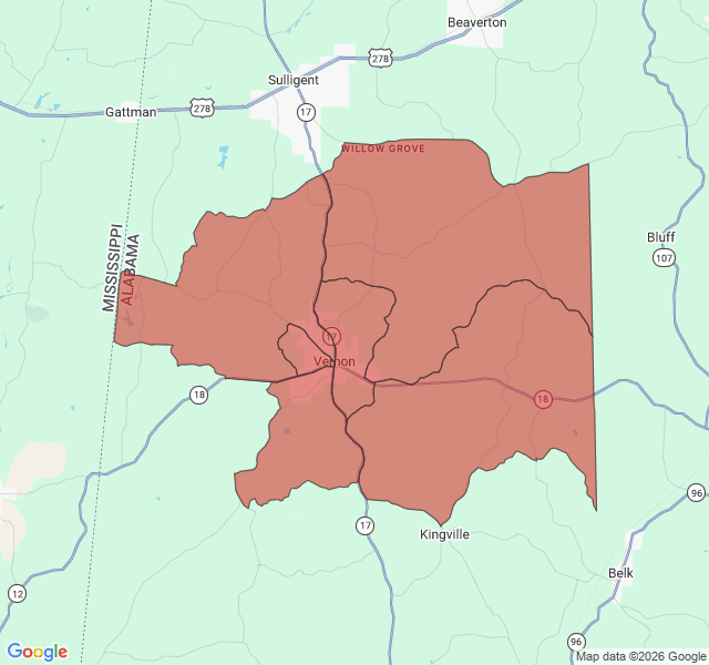 Map of septic coverage in Vernon, AL