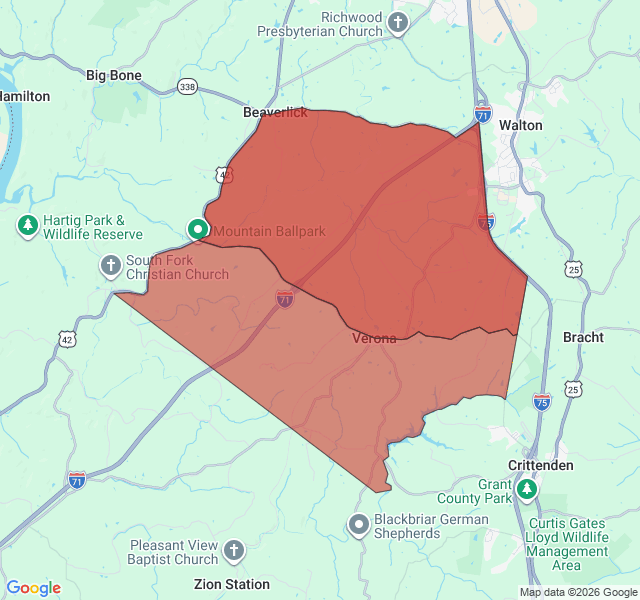 Map of septic coverage in Verona, KY