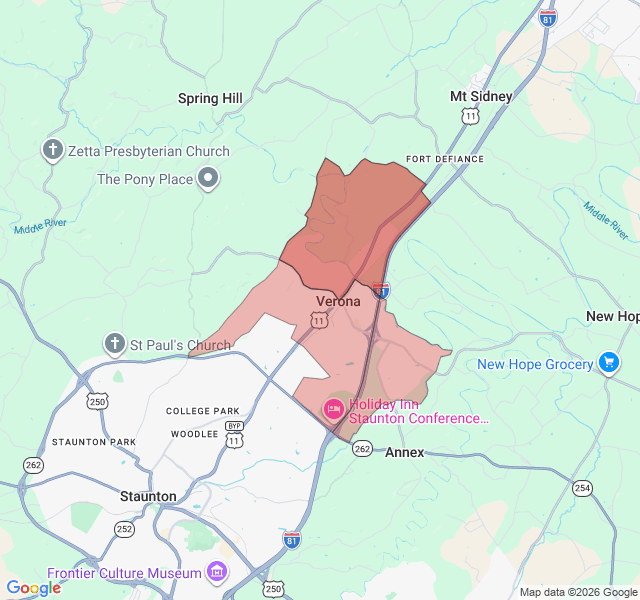 Map of septic coverage in Verona, VA